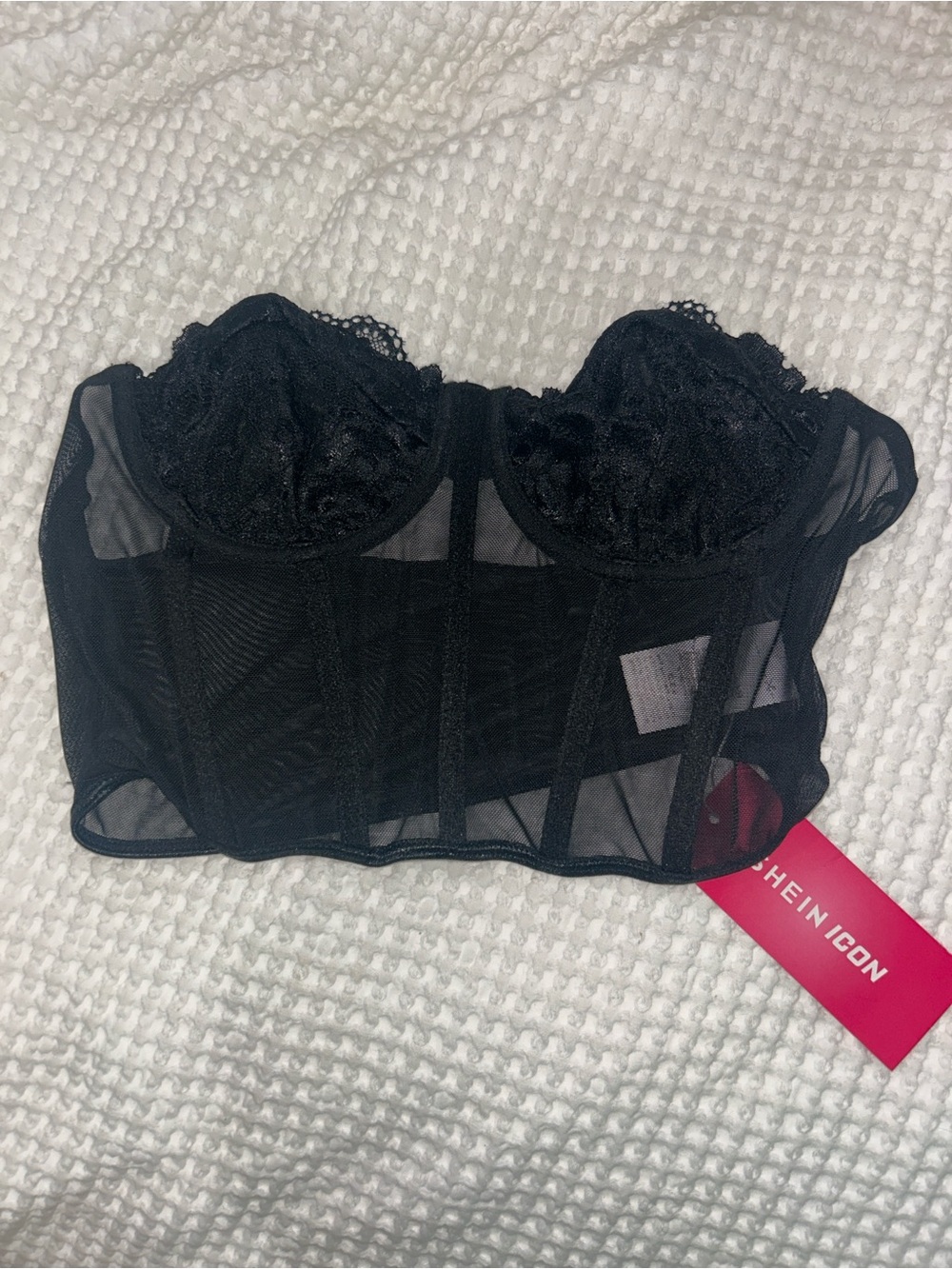 SHEIN Black Lace Mesh Longline Bustier Bra